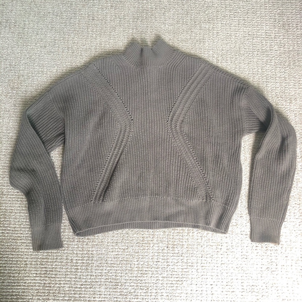 Olive Green Cropped Mock Neck Sweater